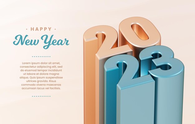 PSD happy 2023 new year minimalist banner background template with metallic numbers in 3d illustration