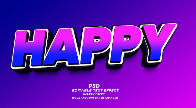 Happy 3d editable text effect PSD photoshop template with cute background