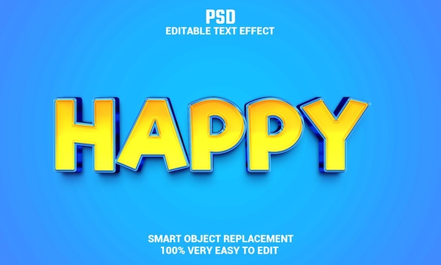 Happy 3d editable text effect with background Premium Psd