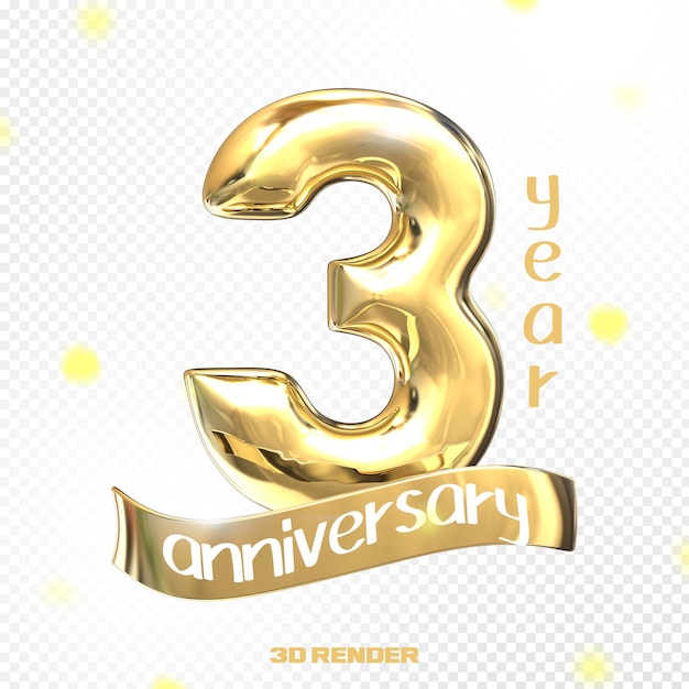 Happy Anniversary Number 3D Gold