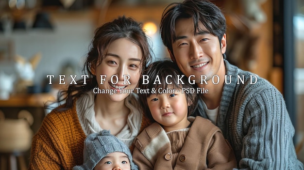 PSD happy asian family portrait with two children