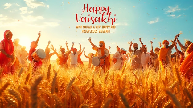 Happy Baisakhi wheat field for Punjabi harvest festival poster design