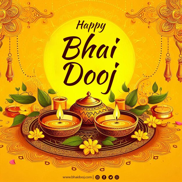 Happy bhai Dooj Indian festival brother and sister card design in Psd