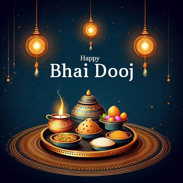 Happy bhai Dooj Indian festival brother and sister card design in Psd