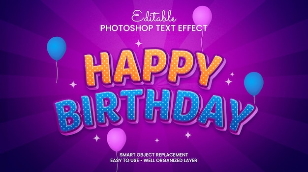 Happy birhday 3d editable text effect with baloon