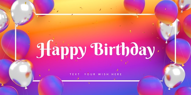 PSD happy birthday banner invitation card for instagram social media post template with frame