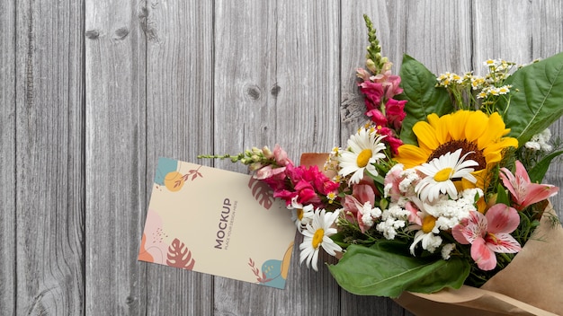 Happy birthday flowers with card mockup