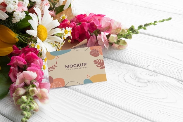 Happy birthday flowers with card mockup