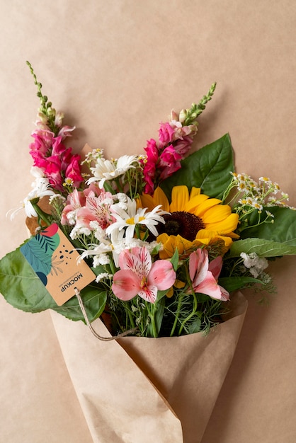 Happy birthday flowers with card mockup