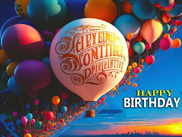 Happy birthday flyer template with balloons illustration psd