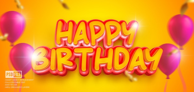 PSD happy birthday glossy editable 3d style text effect