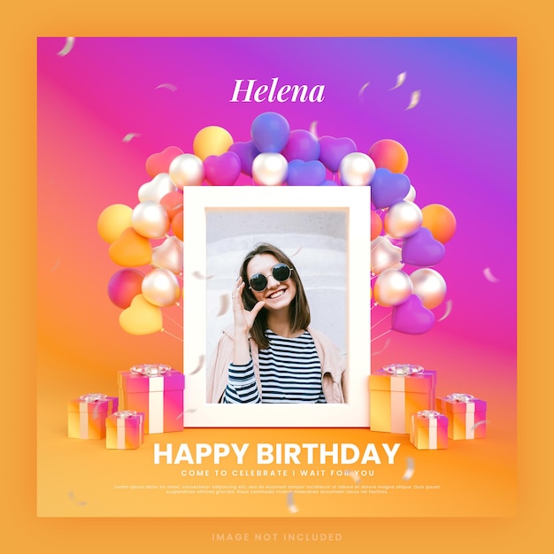 Happy birthday invitation card for instagram social media post template with mockup and phone