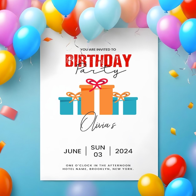 Happy Birthday Invitation Poster Template With A Colorful Celebration Theme