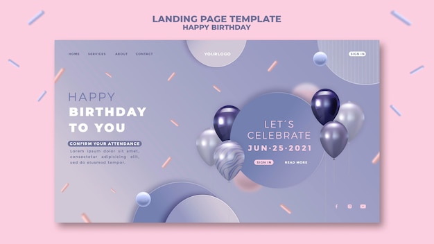 PSD happy birthday landing page template