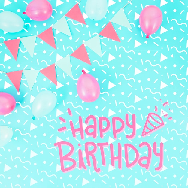 PSD happy birthday mock-up and pink balloons