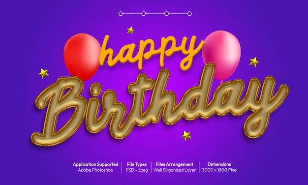 Happy birthday text effect with 3d font style