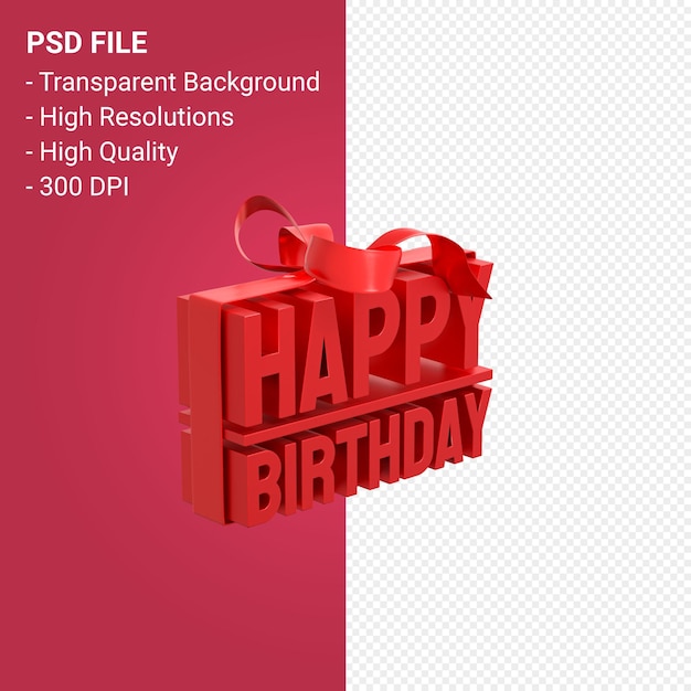 Happy birthday with bow and ribbon 3d design on isolated background