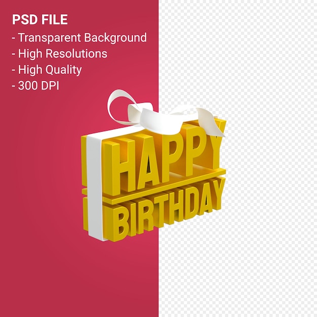 Happy birthday with bow and ribbon 3d design isolated