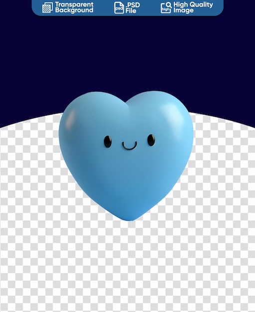 PSD happy blue heart with eye and mouth in a 3d rendered chibi cartoon illustration