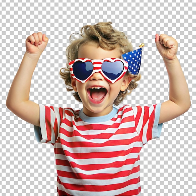 happy boy on american flag