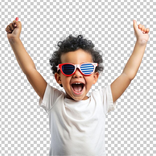 happy boy on american flag