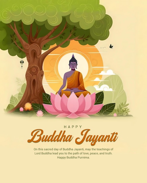 Happy Buddha Jayanti with love and bodhi day social media post banner template