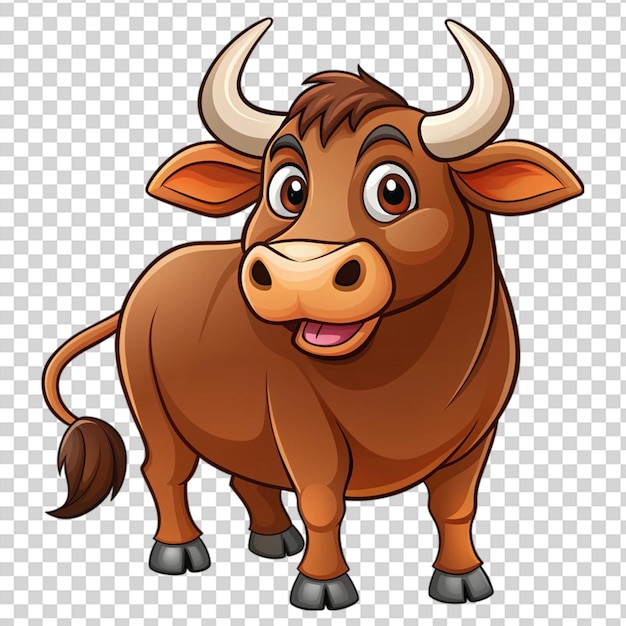 PSD a happy bull with horns and a long tail on transparent background