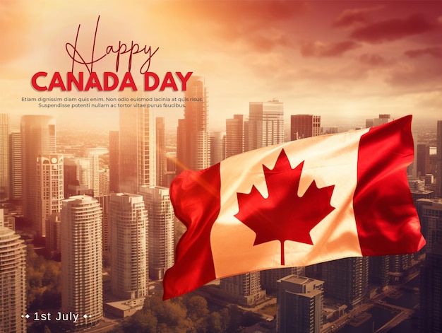 Happy Canada day city and flag