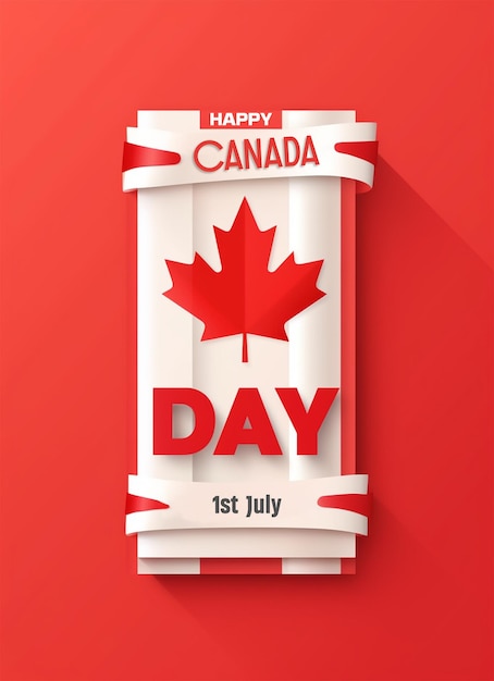 A happy canada day poster with a maple leaf on it.