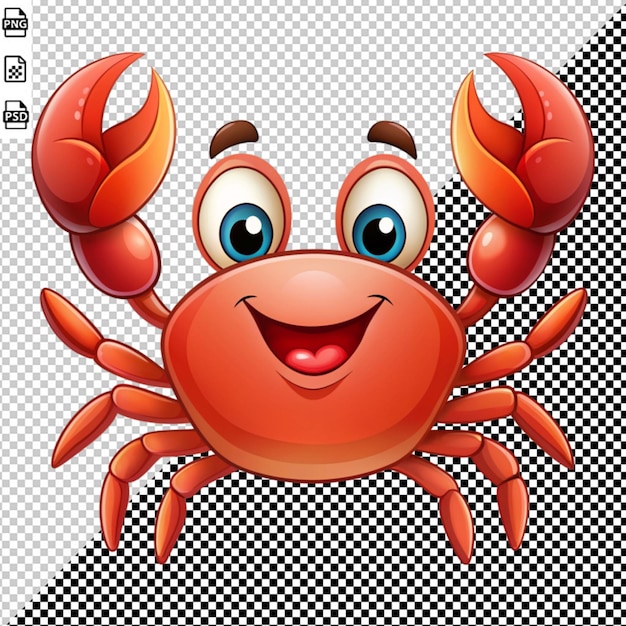 happy cartoon crab on transparent background