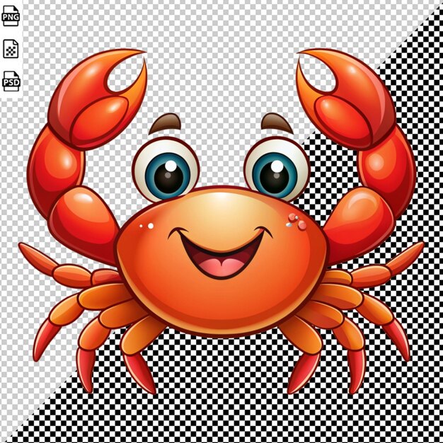 happy cartoon crab on transparent background