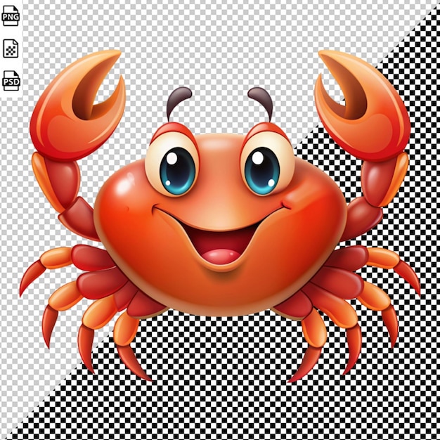 happy cartoon crab on transparent background