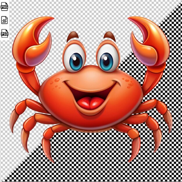 happy cartoon crab on transparent background