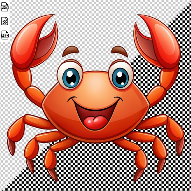 happy cartoon crab on transparent background