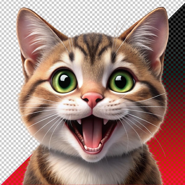 PSD happy cat with wide open mouth on transperent background