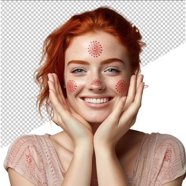 PSD happy cheerful ginger woman smiling