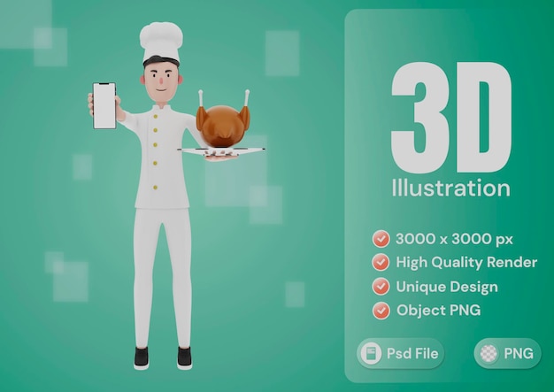 Happy chef 3d illustration