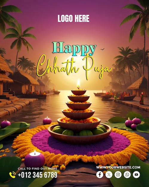 PSD happy chhath puja social media banner and template design