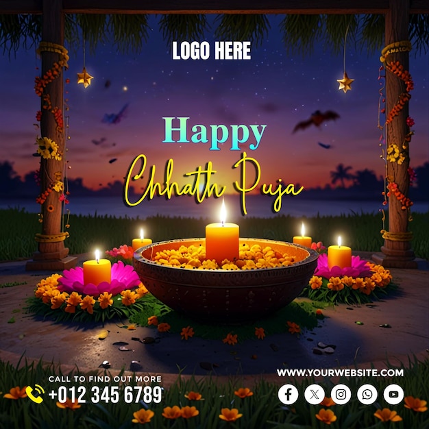 PSD happy chhath puja social media banner and template design