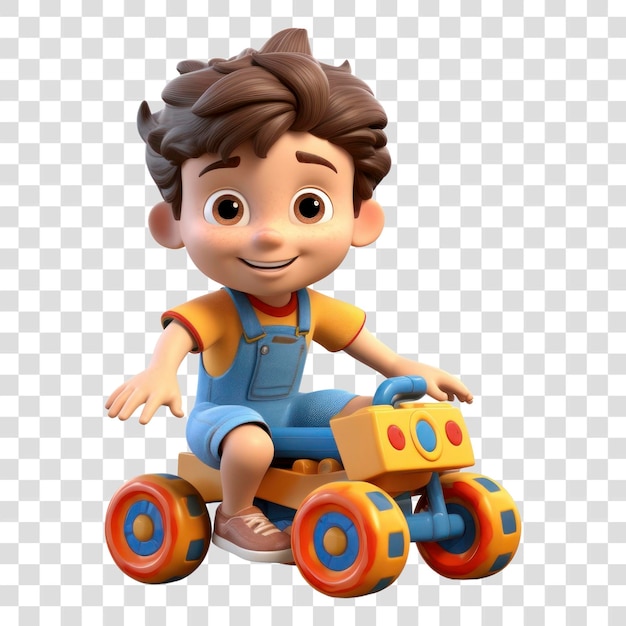 PSD happy child riding toy tricycle