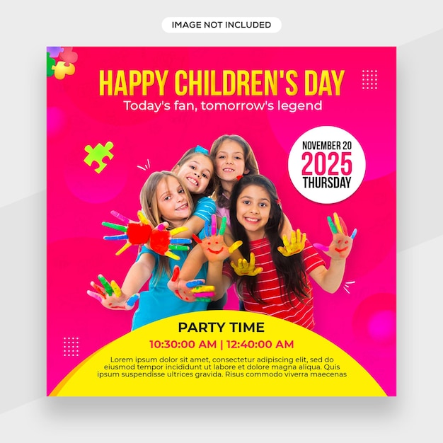 Happy Children day related social media post banner or square flyer template or facebook cover