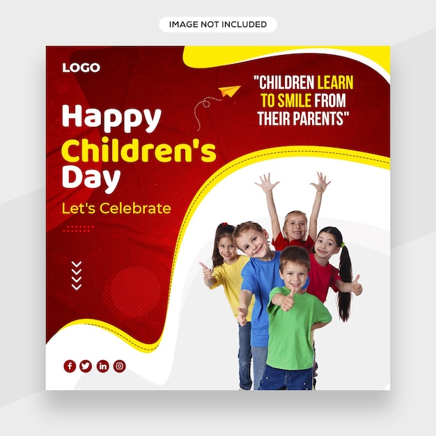 Happy Children day related social media post banner or square flyer template or facebook cover