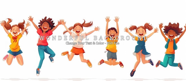 PSD happy children jumping with raised hands