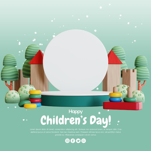 Happy Children's day banner 3d rendering