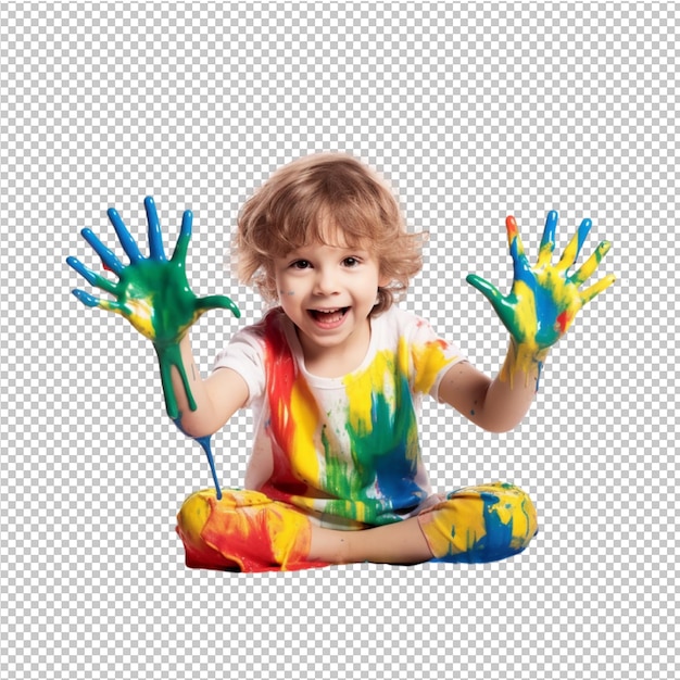 happy children with hand painting splash