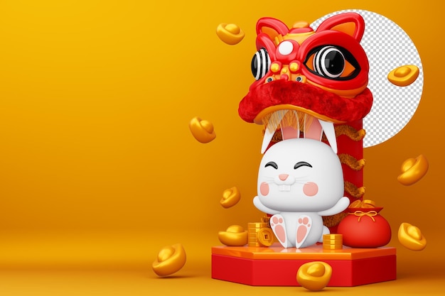 Happy chinese new year 2023 year of the rabbit 3d rendering