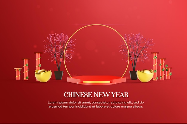 Happy chinese new year with 3d empty podium decoration