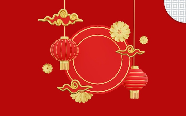 Happy Chinese New Year with lantern 3D rendering