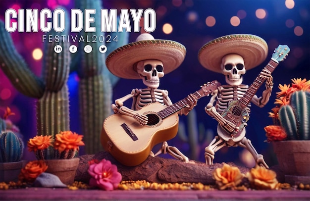 Happy Cinco de Mayo social post with bokeh Lights Background