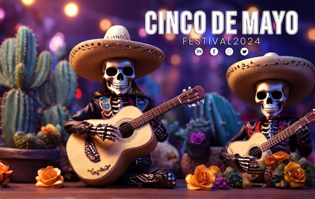 Happy Cinco de Mayo social post with bokeh Lights Background